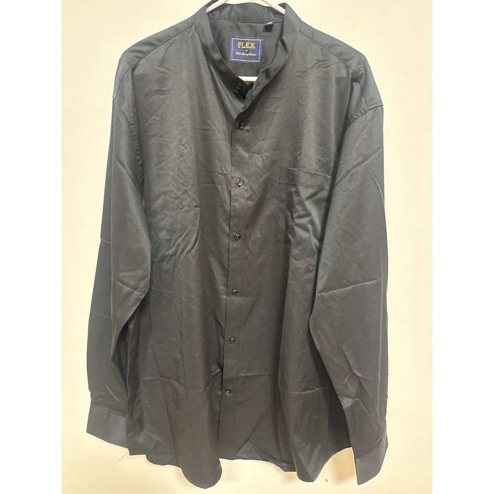 Flex Mens Luxury Collection Black Mandarin Collar Button Down Shirt 3XL Italy